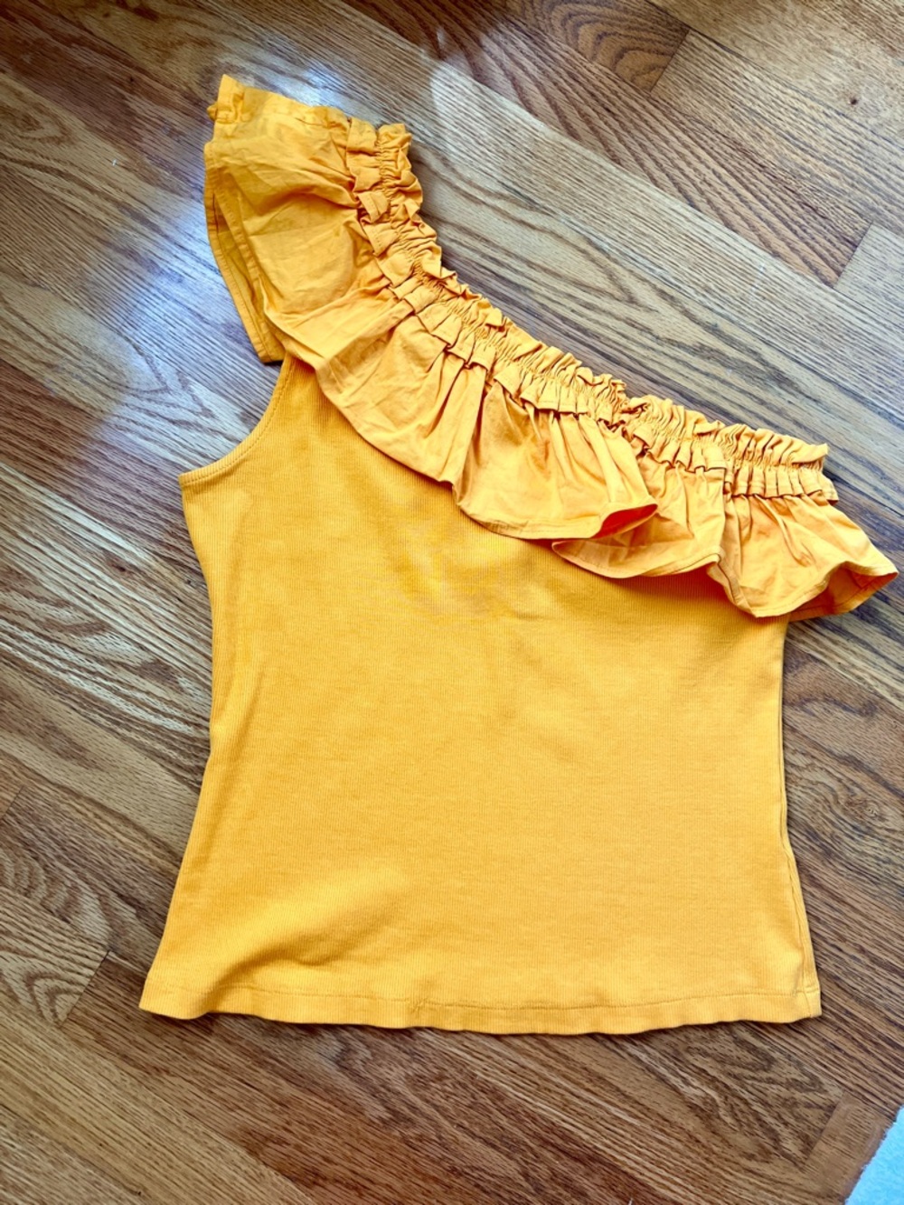Anthropologie Porridge Gold Yellow Ruffle One Shoulder Top
